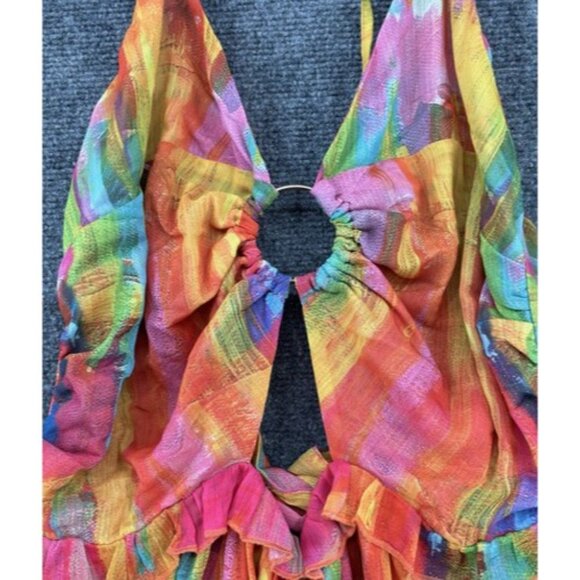 Lilly’s Kloset Women’s XL Ruffled Tie Dyed Halter Dress Peek A Boo Front & Back - Picture 7 of 14